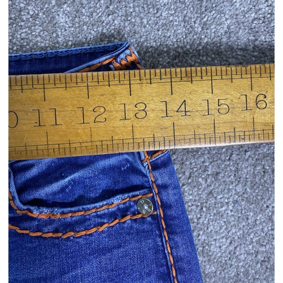 True Religion Jeans Halle Mid Rise Super Skinny Orange Stitching Stretch SZ 26 - Picture 7 of 9